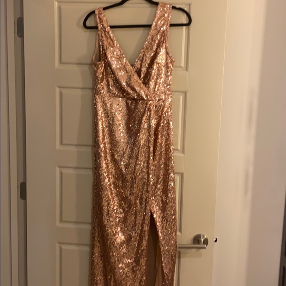 Lulus Out of This World Rose Gold Sequin Dress